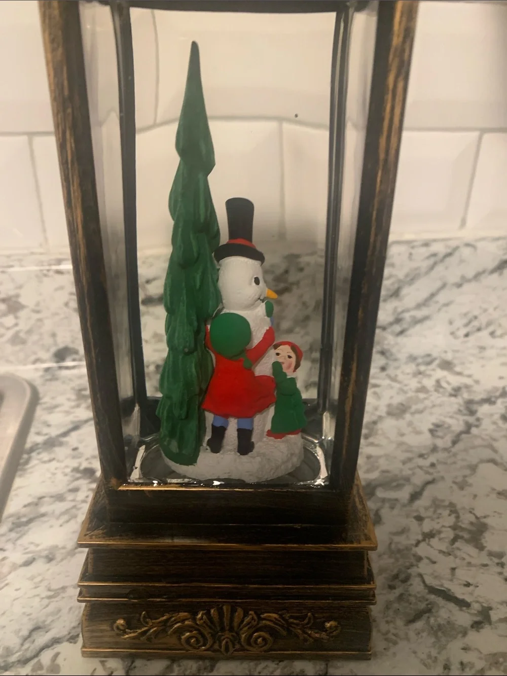 BRONZE LIGHT UP HOLIDAY SNOW LANTERN WITH GLITTER